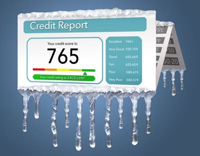 A credit report frozen in ice