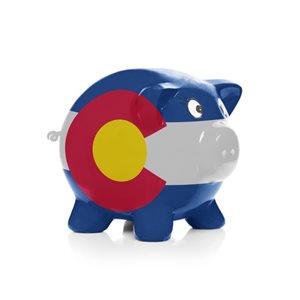 Piggy bank in the colors of the Colorado state flag