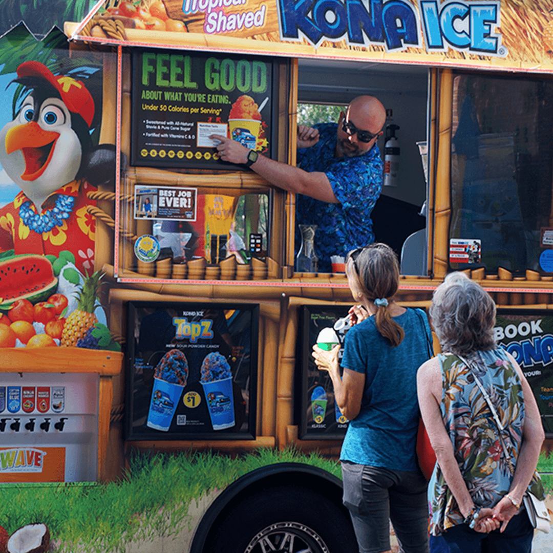 Kona ice truck serving shaved ice