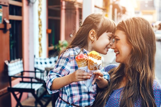 mom and daughter eating ice cream