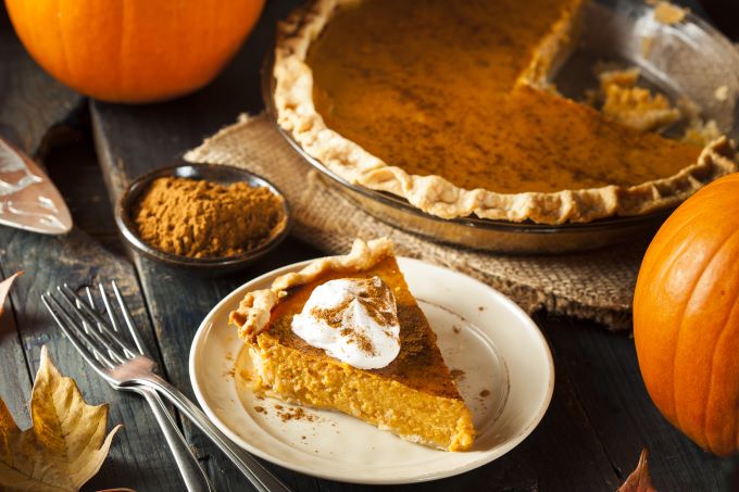 pumpkin pie with fall decorations