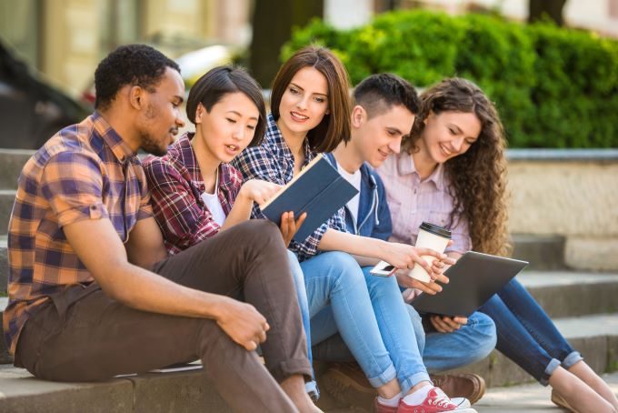 students studying outside