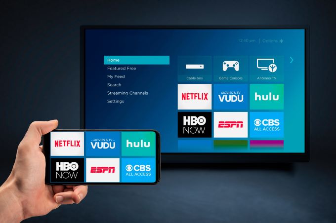 Subscription services apps on a TV and smartphone