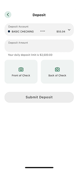 Mobile Deposit shown on digital banking app.