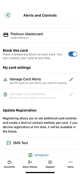 Card alerts shown on digital banking app.